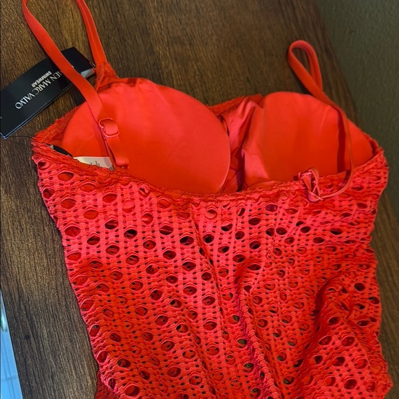 Carmen Marc Valvo Orange One Piece Swimsuit with Mesh Detail - Picture 5 of 7